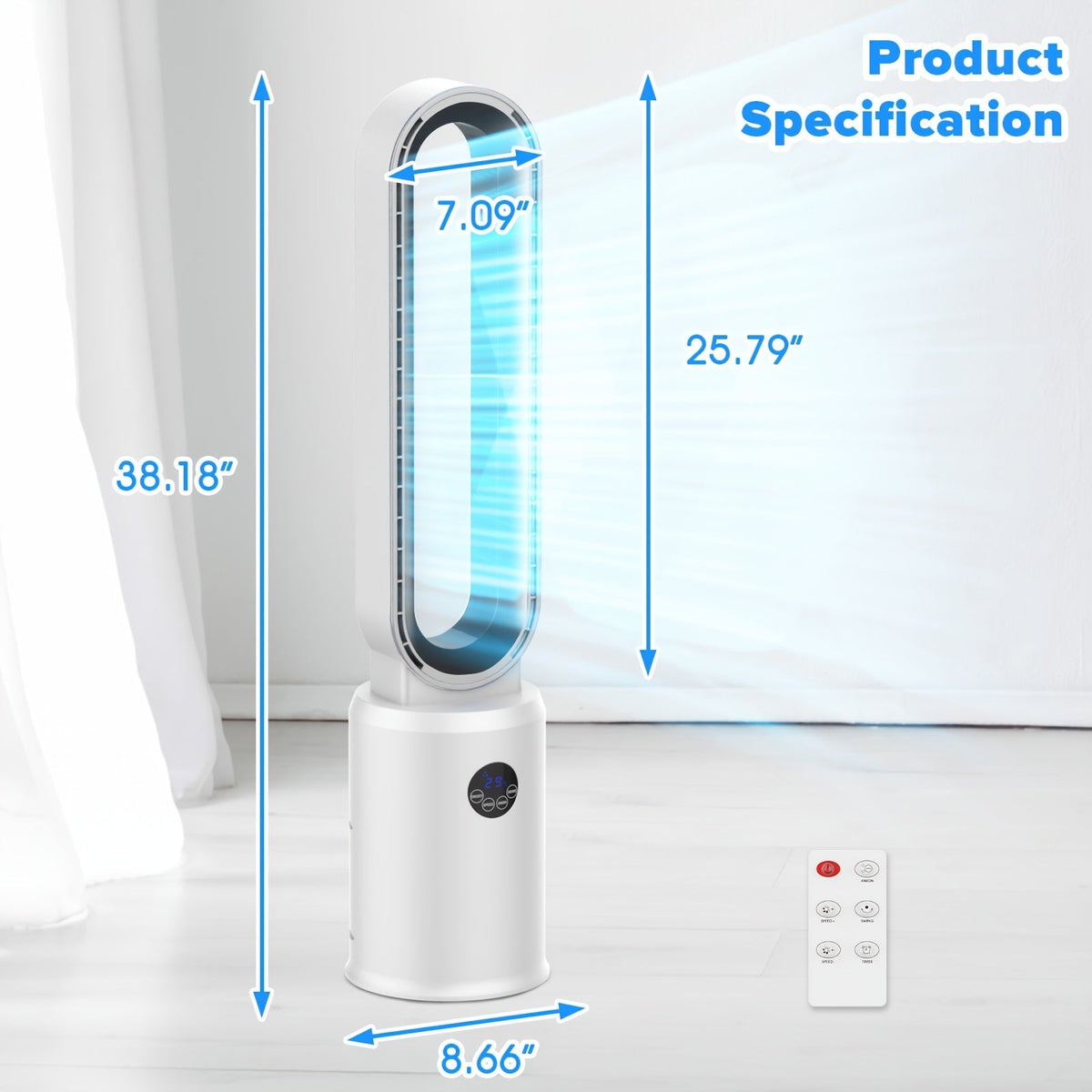 Bladeless Tower Fan 39", 24-Speed Settings, Remote Control, 12-Hour Timer, Silent Oscillating Indoor Air Circulator, Safe for Kids & Pets, Cooling Fan for Bedroom Living Room Home Office