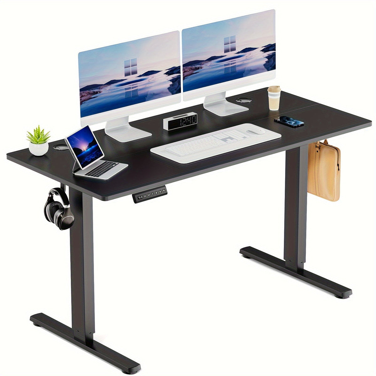 63-Inch Electric Standing Desk – Height-Adjustable Sit-Stand PC Workstation with Wood Desktop, Computer Table for Home Office, Bedroom, and Gaming Room, Suitable for Small Spaces