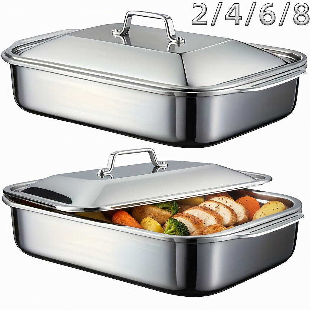 Stainless Steel Baking Pans with Lids Set – Extra Large Non-Stick Heavy Duty Rectangular Oven Trays for Roasting Bread, Desserts, Seafood, BBQ, and Buffet Serving, 2, 4, 6, 8 Pack Options