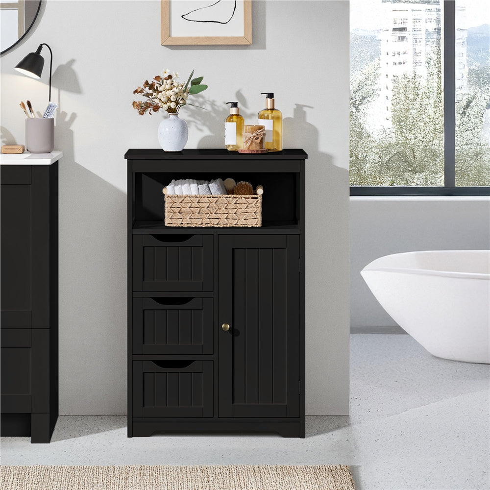 3-Drawer Bathroom Floor Cabinet with Open Shelf & Adjustable Storage – Moisture-Resistant MDF Organizer for Bathroom, Living Room & Kitchen, Modern Freestanding Cabinet – Nova Mart