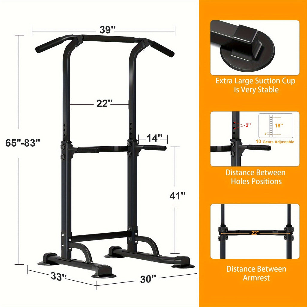 Adjustable Power Tower Dip Station Pull Up Bar for Home Gym, 10 Height Levels 65-82.7 Inches, 330LBS Capacity, 6 Exercise Positions, Full Body Strength Training, Black/Red/Yellow/Blue/Pink/Orange