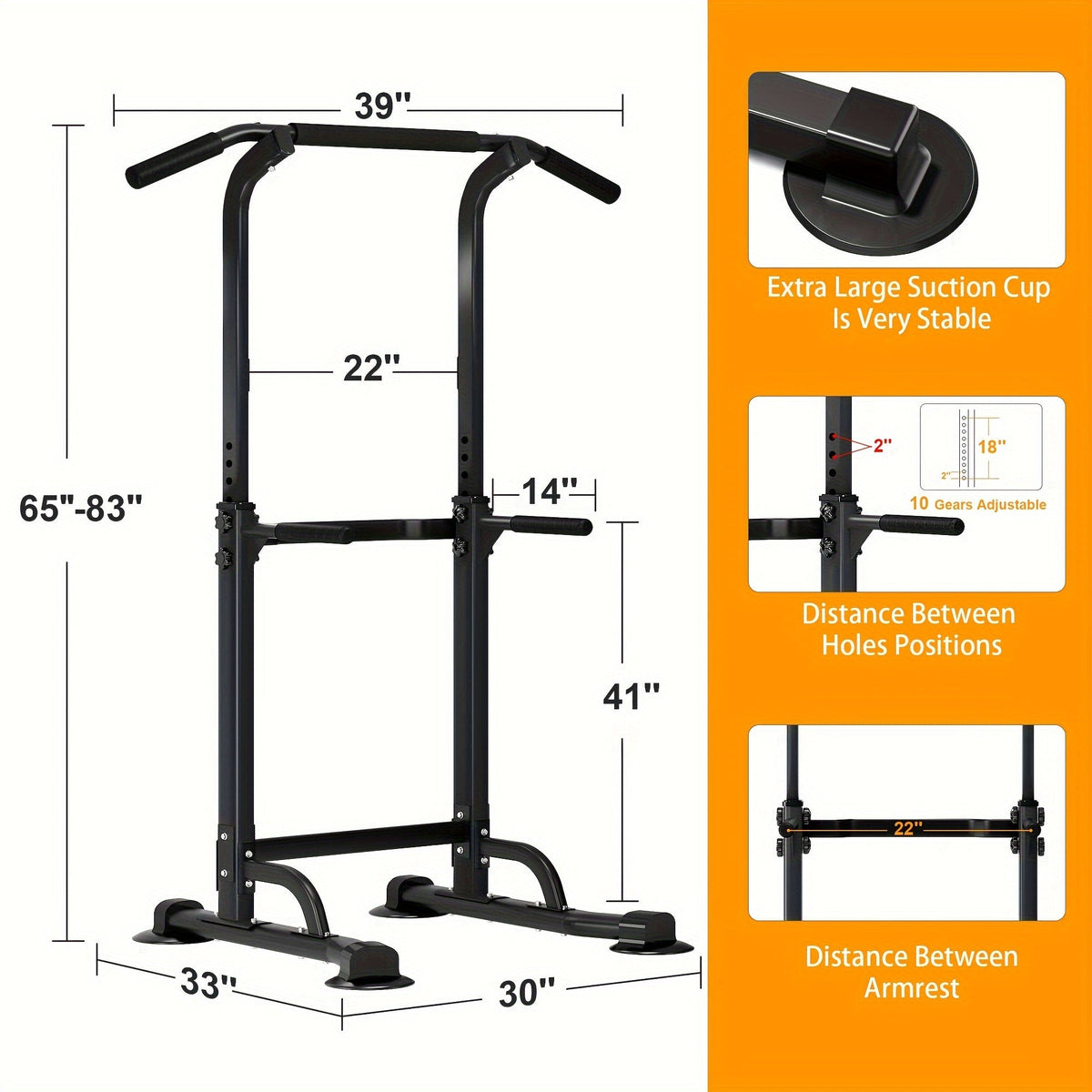 Adjustable Power Tower Dip Station Pull Up Bar for Home Gym, 10 Height Levels 65-82.7 Inches, 330LBS Capacity, 6 Exercise Positions, Full Body Strength Training, Black/Red/Yellow/Blue/Pink/Orange