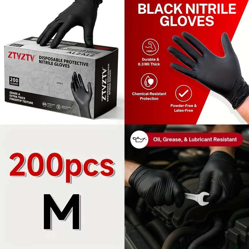 Black Nitrile Disposable Gloves 200 Pack Latex-Free Chemical Resistant High-Density Flexible Fit Industrial Grade for Cleaning, Tattooing, Painting, Car Washing – S M L XL