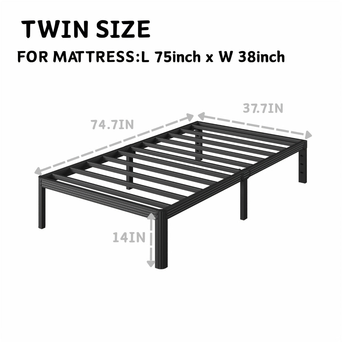 Metal Platform Bed Frame, 14" or 18" Height Options, Full/Queen/King Size, Under-Bed Storage, Sturdy Steel, Easy Assembly, No Box Spring Needed, Minimalist Design, Black