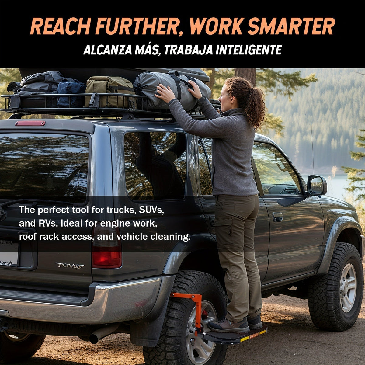 Foldable Anti-Slip Tire Step for Truck, SUV, and Trailer – Adjustable Height, 300/500/650 LB Load Capacity, Fits Tires Up to 13.5" Wide, Portable Tire Step Stool