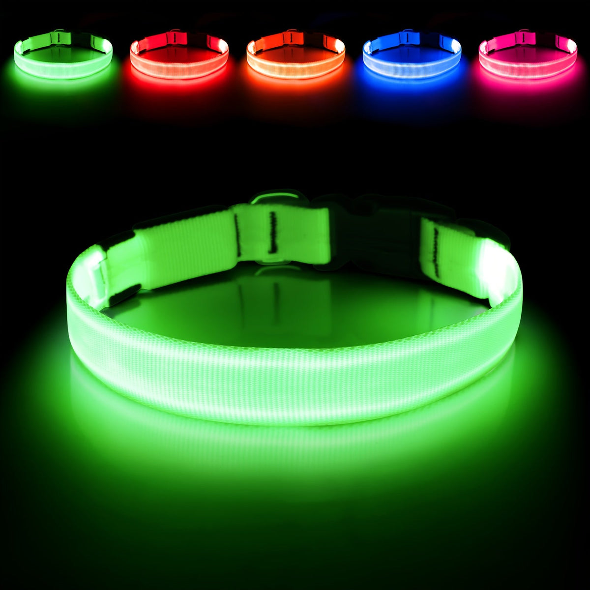 LED Dog Collar, USB Rechargeable - Adjustable Nylon Glow Safety Collar with D-Ring Buckle for Small, Medium, and Large Dogs, High-Visibility Night Walking Collar