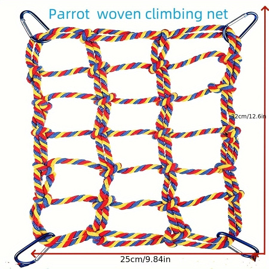 Parrot Climbing Net for Bird Cage - Colorful Cotton Rope Ladder Hammock Toy for Parrots, Cockatiels, Conures, Budgies, Small Birds & Hamsters - Chew Swing Hanging Activity Play Perch Accessory