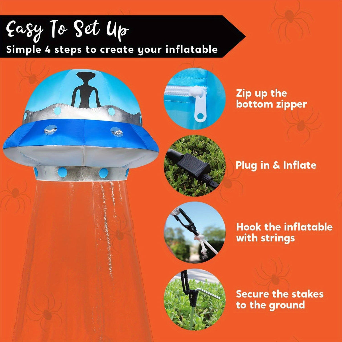 9-Foot Inflatable Halloween UFO Decoration with Color-Changing LED Lights, 4x4x9 ft, Blue Rim, Ground Stakes & Sandbags Included, Indoor Outdoor Yard Garden Party Decor