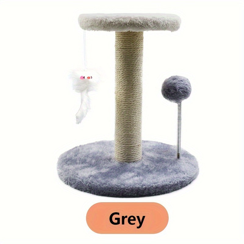Kitten Climbing Frame Cat Scratching Post with Hanging Mouse & Spring Ball Indoor Cat Tree Scratch Pad Activity Center for Young Cats Kittens White Gray Brown