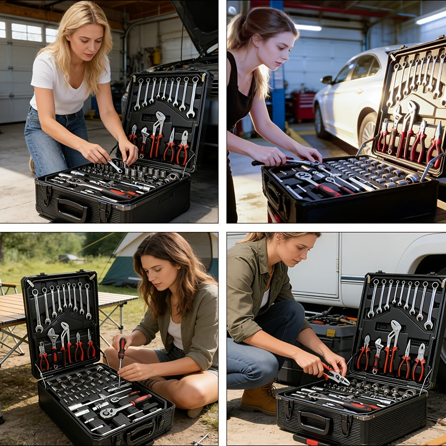 52-Piece Professional Tool Set with Portable Toolbox, Multi-Functional Home and Car Repair Kit for DIY Enthusiasts and Professionals, Gift for Men, Available in Red, Standard Black, and White