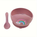 TYRY.HU Baby Suction Bowl with Spoon, 2-Piece First Stage Self-Feeding Set for Baby Led Weaning, Cute Designs Including Rainbow Elephant & Owl