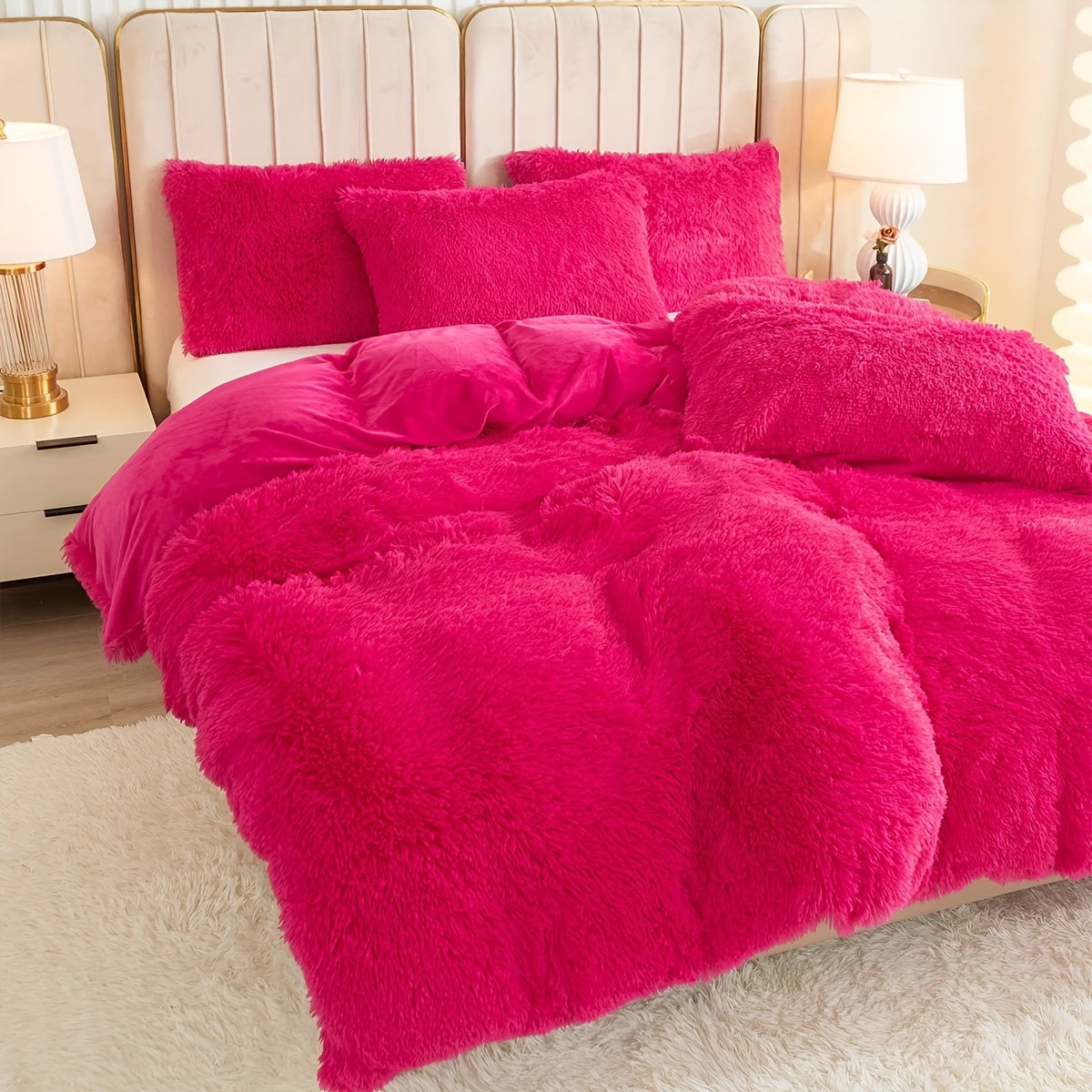 Plush Duvet Cover Set 3 Piece, Long Hair Knitted Polyester, Solid Color Fuzzy Comforter Cover with Zipper Closure, All-Season Soft Cozy Bedding Set for Bedroom, Multiple Colors Available