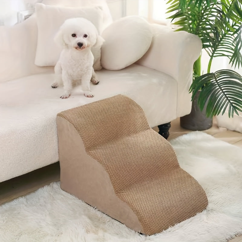 Dog Stairs for High Beds & Sofa Pet Steps Ramp, Sponge Foam Slope for Small Dogs and Cats, Memory Rebound Density 28-32, Non-Slip Pet Stairs, 22.83x12.2x11.02 Inches, Gray/Green