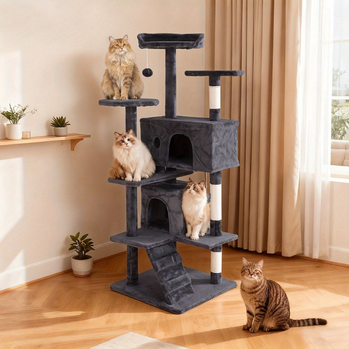 Multi-Level Cat Tree Tower with Scratching Post, Perches & Plush Apartments – Space-Saving Indoor Cat Climbing Frame & Activity Center, Heights 36–80 Inches, 6 Colors