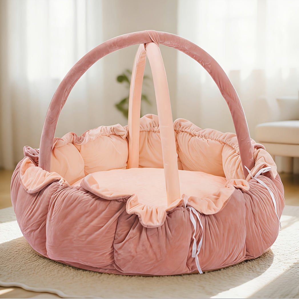 5-in-1 Thick Plush Baby Play Gym Convertible Activity Mat 6 Detachable Toys Tummy Time Mat Ball Pit Baby Lounger for Newborn to Toddler – Pink