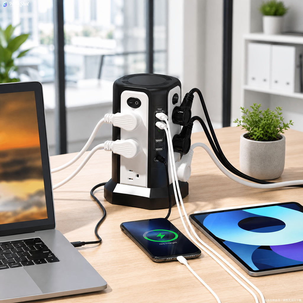 Tower Surge Protector Power Strip, 12 AC Outlets, 5 USB Ports with 18W PD USB-C Fast Charging, 10FT Extension Cord, 1800J Surge Protection, 4 Switches, for Home, Office, Desk, and Dorm Room – Space-Saving Vertical Design