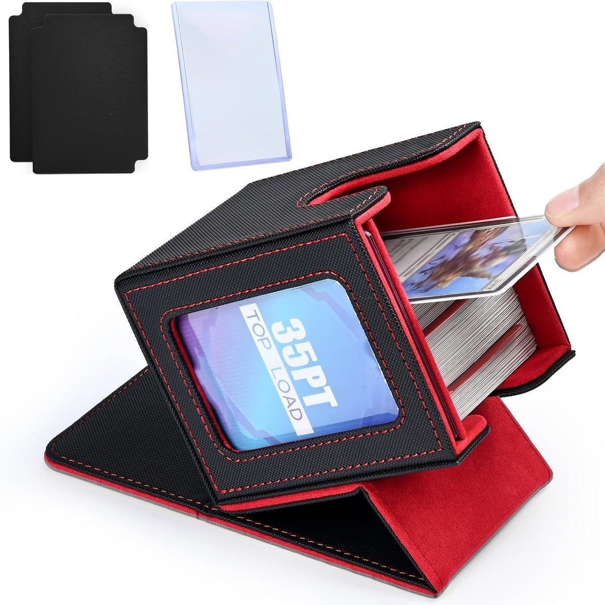 TCG Deck Box for 100+ Double-Sleeved Cards, Commander Display Card Storage Case with 2 Dividers, Top-Sleeve Compatible with MTG Magic the Gathering, Pokemon, Yu-Gi-Oh Trading Card Games - Black, Gray, Blue, Purple, Green