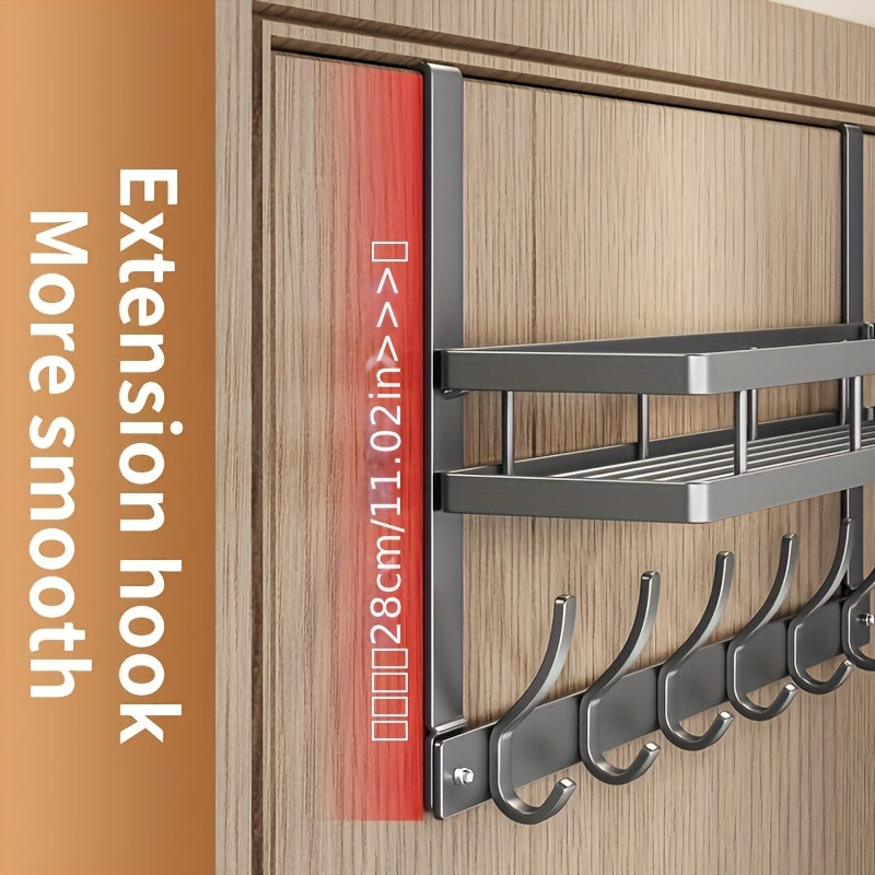 Over-the-Door Storage Rack with Hooks, Heavy-Duty Metal Organizer for Bedroom, Bathroom, Kitchen, and Closet Door, No Tools Required, 4 to 8 Hooks