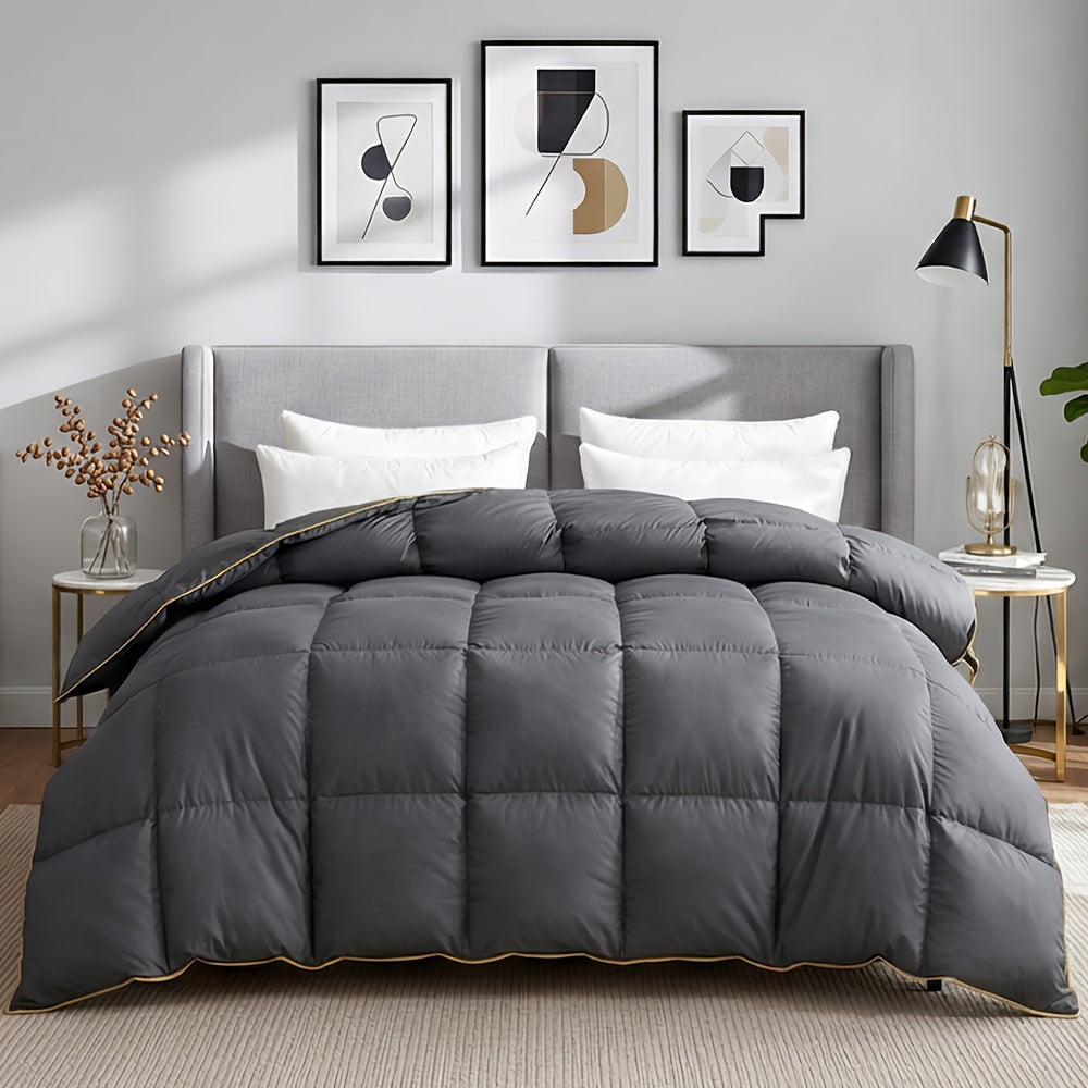 Premium Goose Down Duvet – 100% Egyptian Cotton All-Season Comforter Insert Soft Breathable with Gold Trim & 8 Corner Loops in Twin Queen King Cal King Oversized King