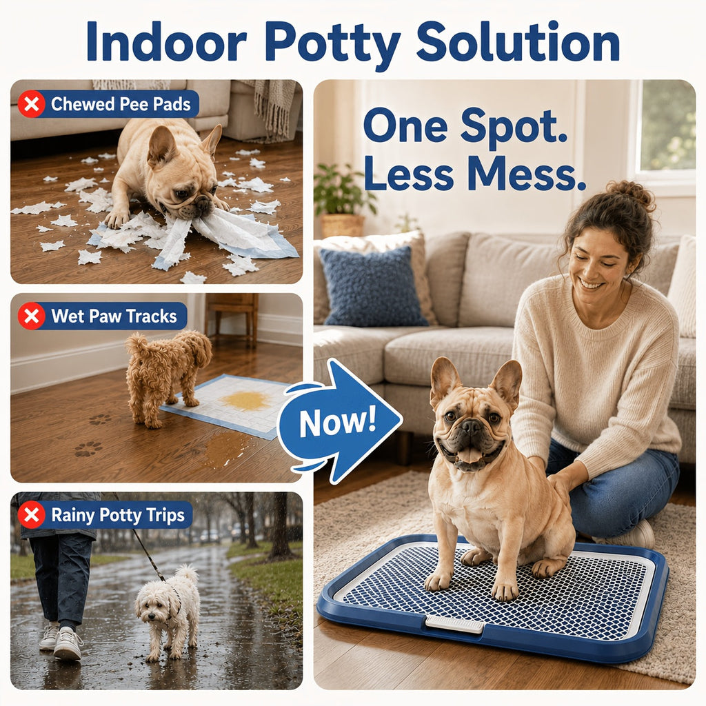 Dog Potty Tray Leak-Proof Indoor Puppy Toilet with Removable Grate, Washable Pee Pad Holder for Apartment Puppy Training, Pet Potty Station for Small to Medium Dogs