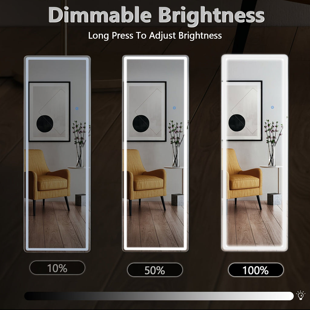 LED Full Length Mirror 64"x21" with Lights, Floor Standing Wall Mirror, Dimmable 3-Color Lighting, Aluminum Alloy Thin Frame, Lighted Body Mirror for Bedroom Dressing Room Makeup, Modern Decor