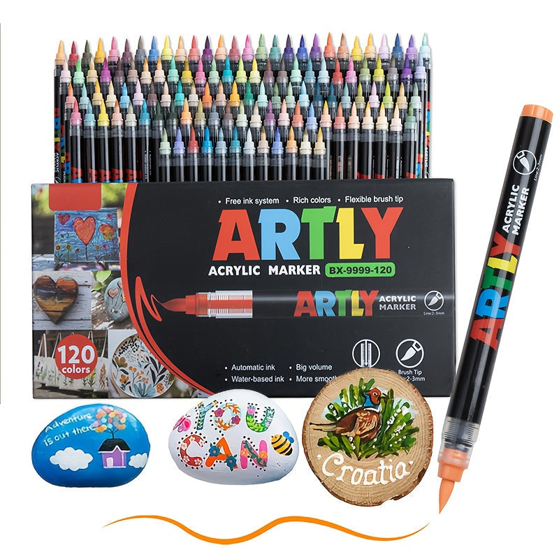 Acrylic Paint Markers Brush Tip – 12/24/36/48/60/72/120/168 Colors for Rock, Metal, Glass, Wood, Canvas, Ceramic & Plastic, DIY Hand-Painting Art Supplies, Back to School, Halloween, Christmas, Birthday Gift
