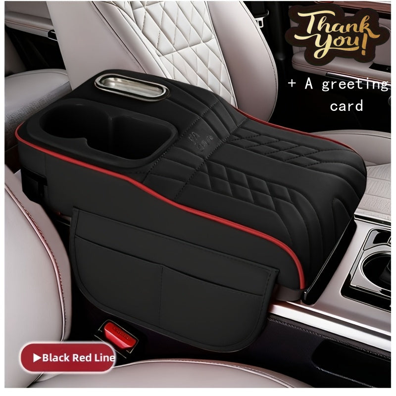 Car Center Console Tray Organizer with Raised Design, Tissue Box, Cup Holder, and Non-Slip Storage Mat (Black, Orange, Red, Brown, Beige)