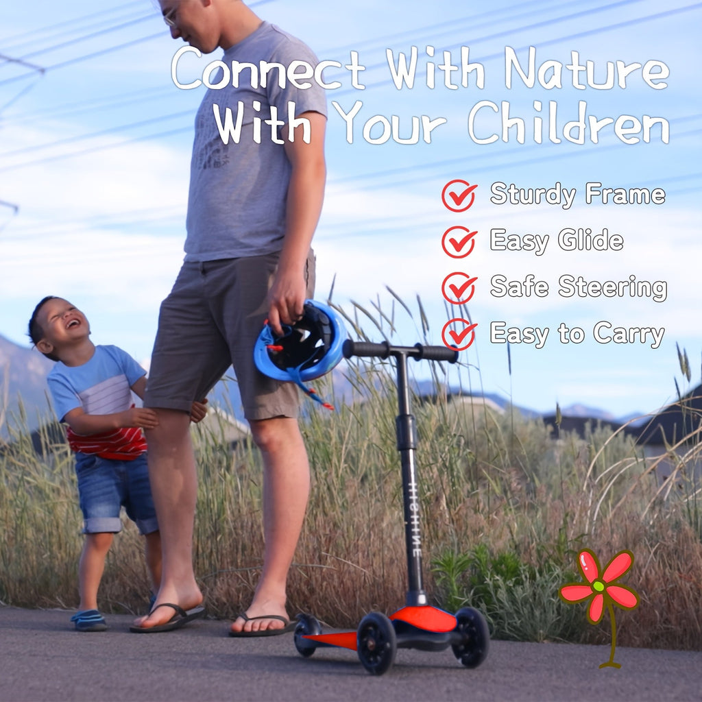 Kids 3-Wheel Scooter with Light-Up Wheels – Adjustable Height Lean-to-Steer Toddler Scooter for Ages 2-5, Front Brake & Double Suspension, Pink Blue Black Red