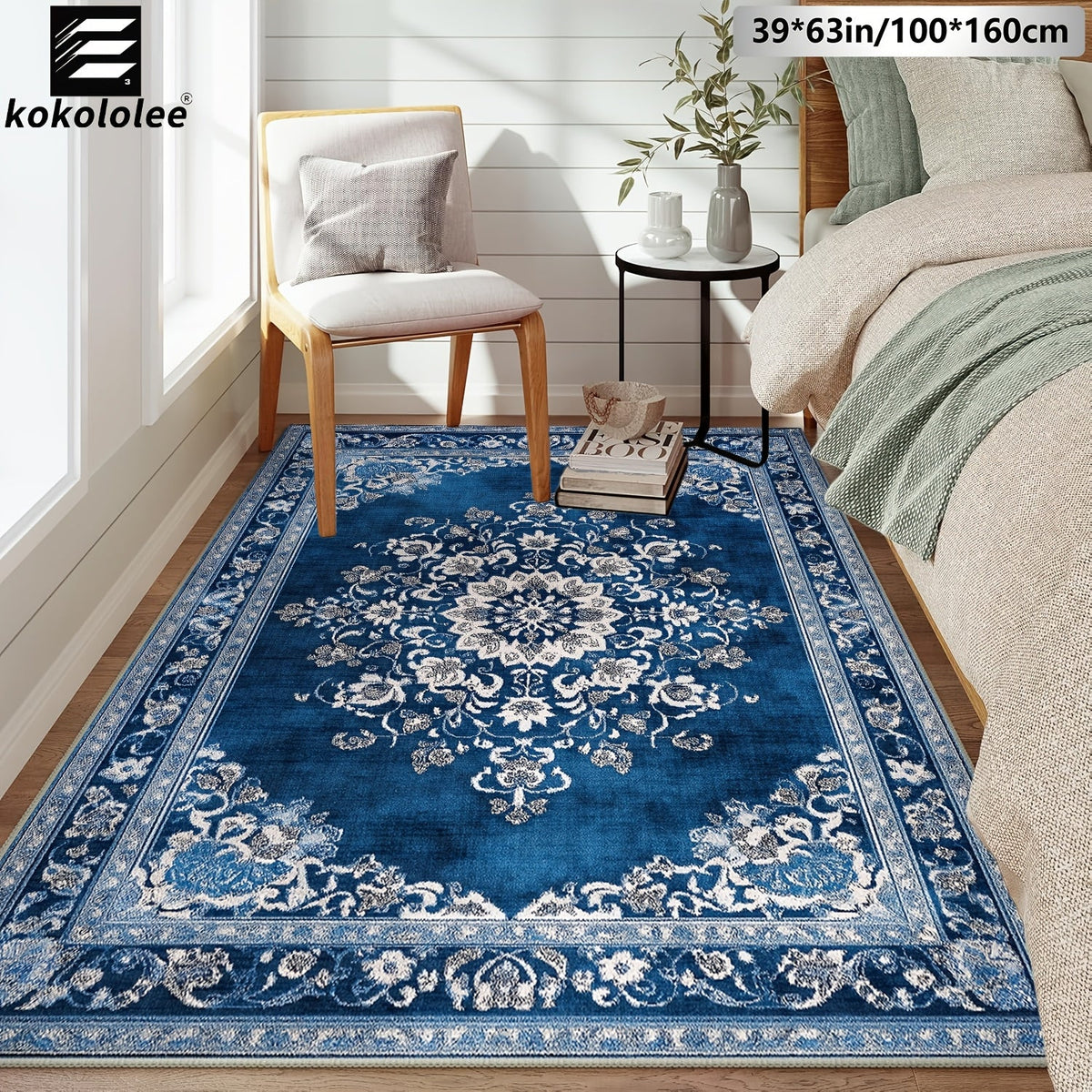 Luxury Velvet Bohemian Area Rug – Non-Slip Machine Washable 100% Polyester Flat Printed Carpet for Living Room Bedroom Kitchen in 5 Sizes
