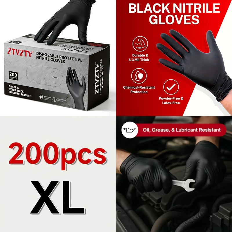Black Nitrile Disposable Gloves 200 Pack Latex-Free Chemical Resistant High-Density Flexible Fit Industrial Grade for Cleaning, Tattooing, Painting, Car Washing – S M L XL