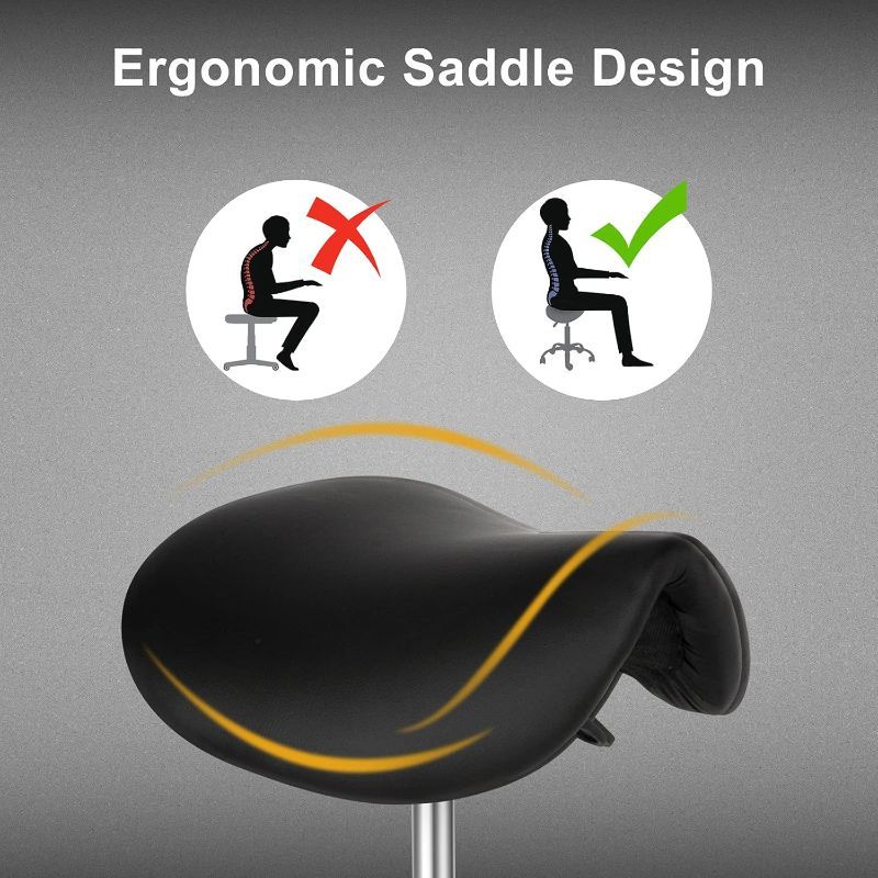 OmySalon Hydraulic Adjustable Ergonomic Saddle Rolling Stool - 18.5"–24.4" Height, 360° Swivel, 300 lbs Capacity, PU Leather, SGS Certified - Salon, Tattoo, Massage & Spa - Walnut & Brown