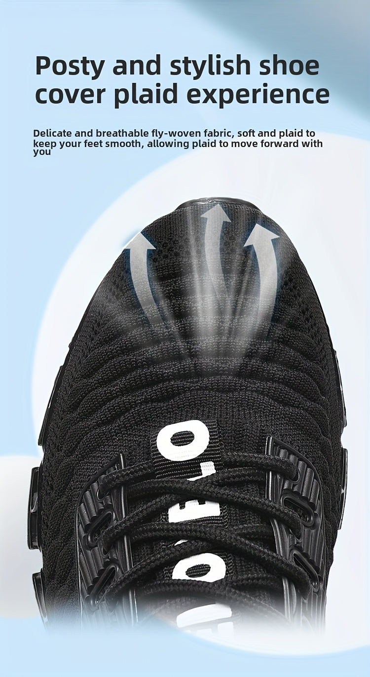Men's Breathable Running Shoes, Lightweight Fish Scale Fabric Upper, Durable Outsole, Low-Top for Running, Hiking, Walking, Casual Sports, White/Black, US 7-13.5