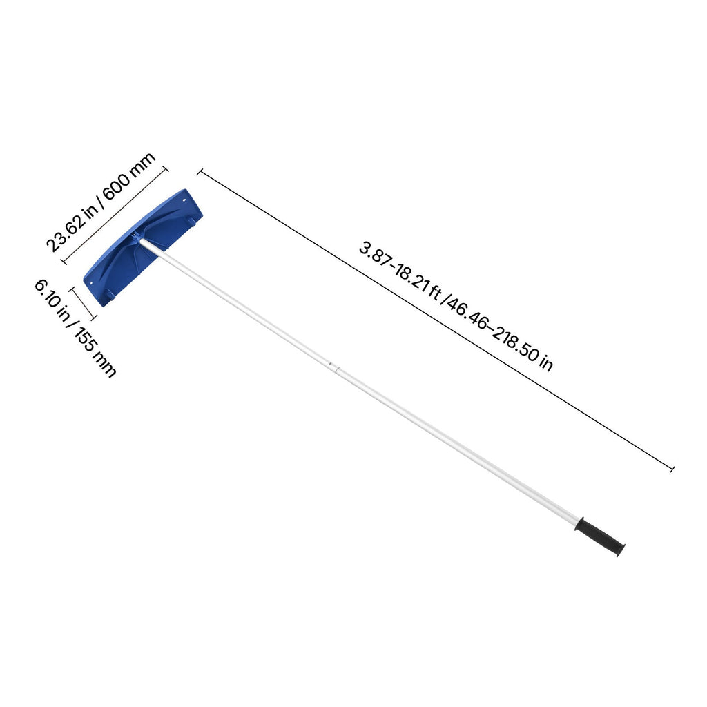 Roof Snow Rake, 24" Wide PP Blade, 3.8-18.2ft Adjustable Aluminum Handle, Rolling Wheels, Anti-Slip Grip, No-Ladder Snow Removal Tool for House Roof, Garage, Car, Leaves & Debris