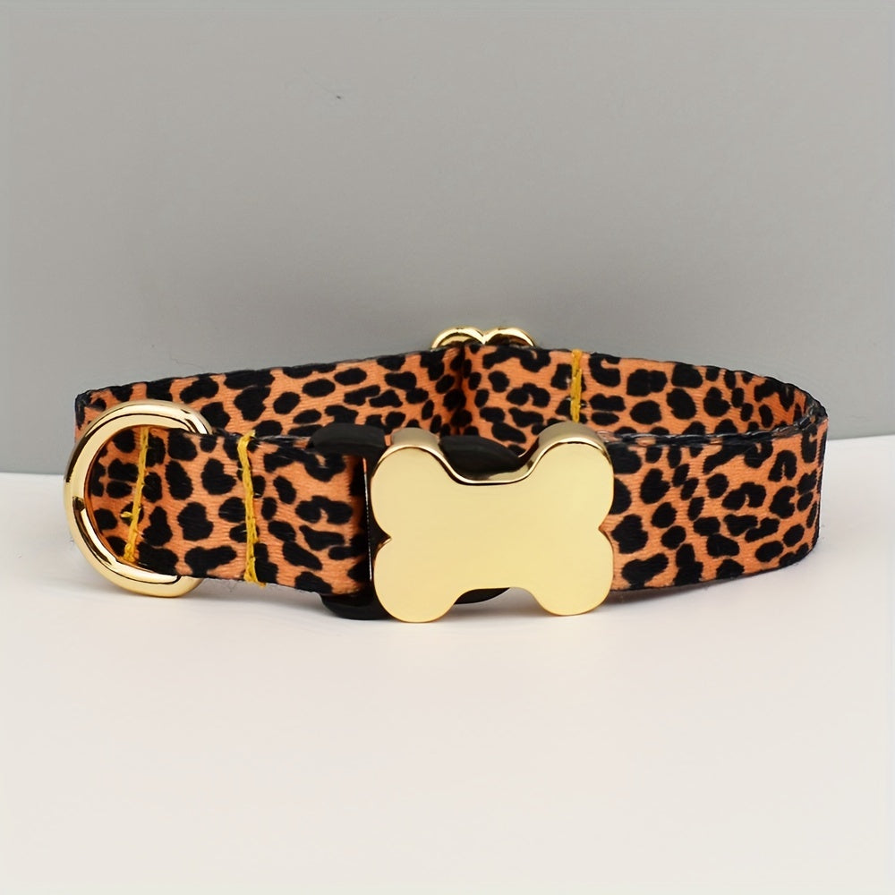 Adjustable Polyester Dog Collar with Metal Bone Charm – Stylish Colorful Pet Collar for Small to Large Dogs, Sizes XS S M L XL, 6 Colors