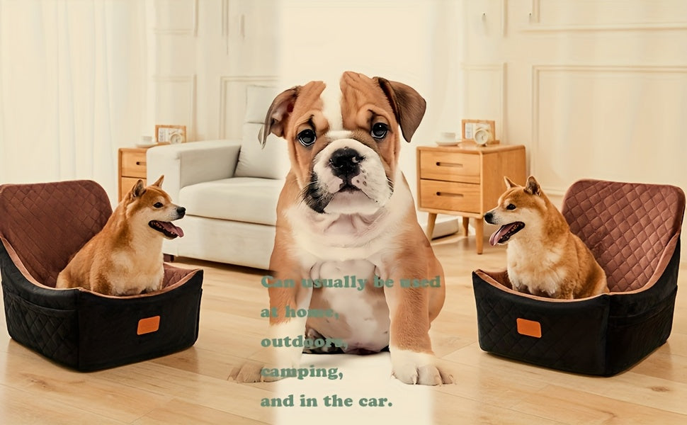 Dog Car Seat for Medium to Large Dogs – Washable Memory Foam Pet Travel Car Bed with Seat Belt Pass-Through, Adjustable Straps & 3-Point Installation, Gray, Black, Brown, All Black, Black-Gray
