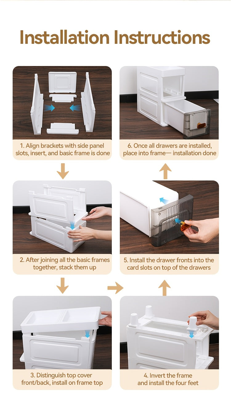 Slim Rolling Storage Cabinet with Drawers and Wheels, Waterproof PP Organizer, 3/4/5/6 Tier for Bathroom, Kitchen, Bedroom, and Small Spaces – Narrow Drawer Unit