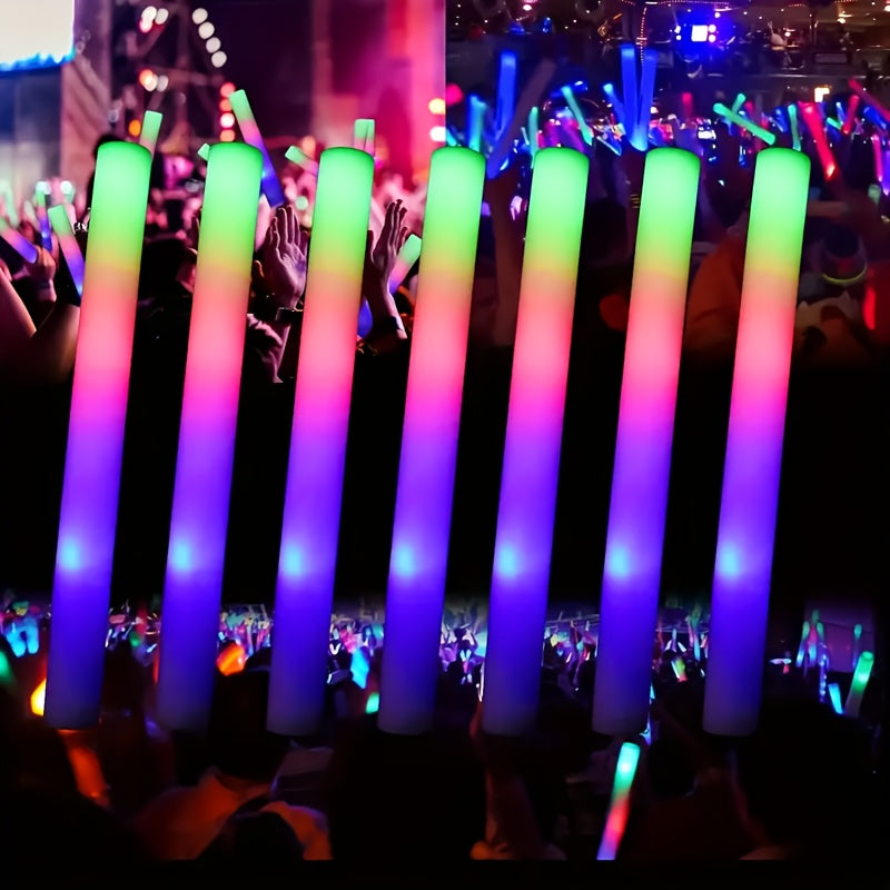 LED Foam Light Sticks Bulk Pack 28, 48 or 100 Pieces – 3-Mode Color Changing Flashing Glow Sticks for Parties, Weddings, Concerts, Birthdays, Halloween, Christmas, Camping and Cheering Events