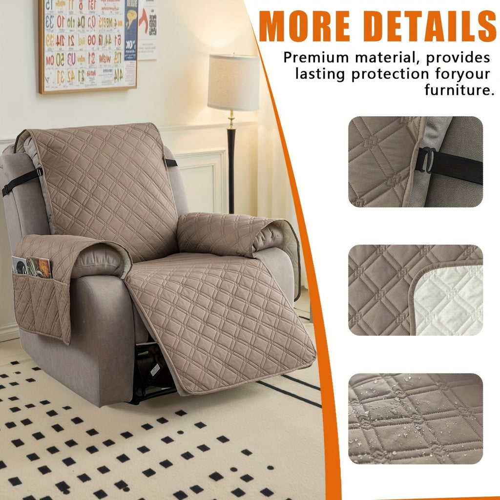 Waterproof Recliner Slipcover with Side Pockets, Anti-Slip Straps, 4-Layer Quilted Fabric, Pet & Kid Proof, Machine Washable Recliner Chair Protector – 11 Colors