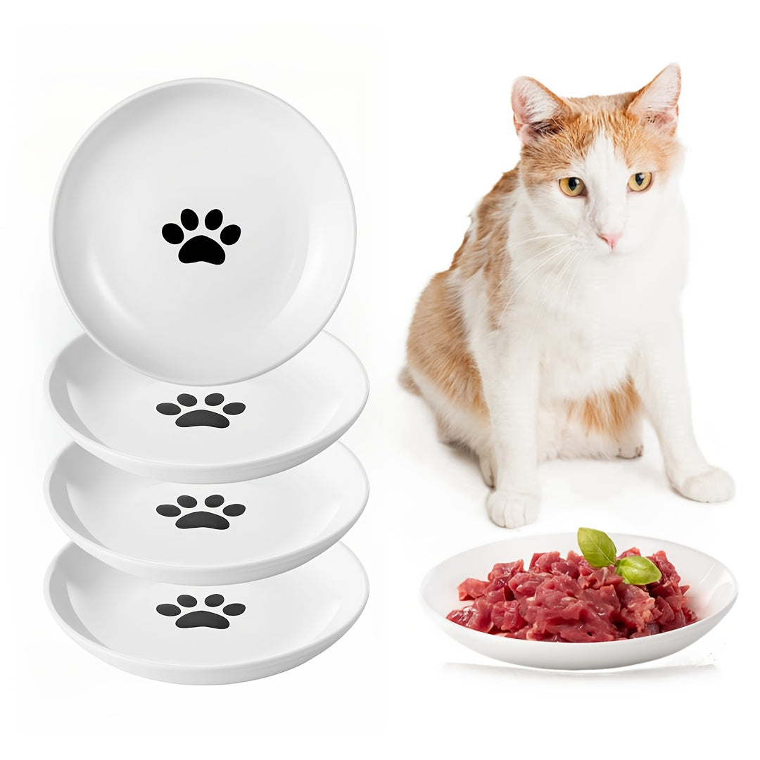 陶瓷猫碗4件套（带猫爪印设计）——猫须友好型宠物食水盆，适用于干湿粮，多功能猫咪及小型犬喂食套装，可用洗碗机清洗，易于清洁