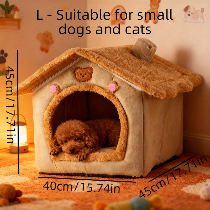 Cute House Dog Bed for Small Dogs - Warm Winter Plush Thick Cushion Pet House Bed for Teddy, Chihuahua, Pomeranian, Bichon, Schnauzer, and Bulldog, Indoor Cozy Sleeping Nest