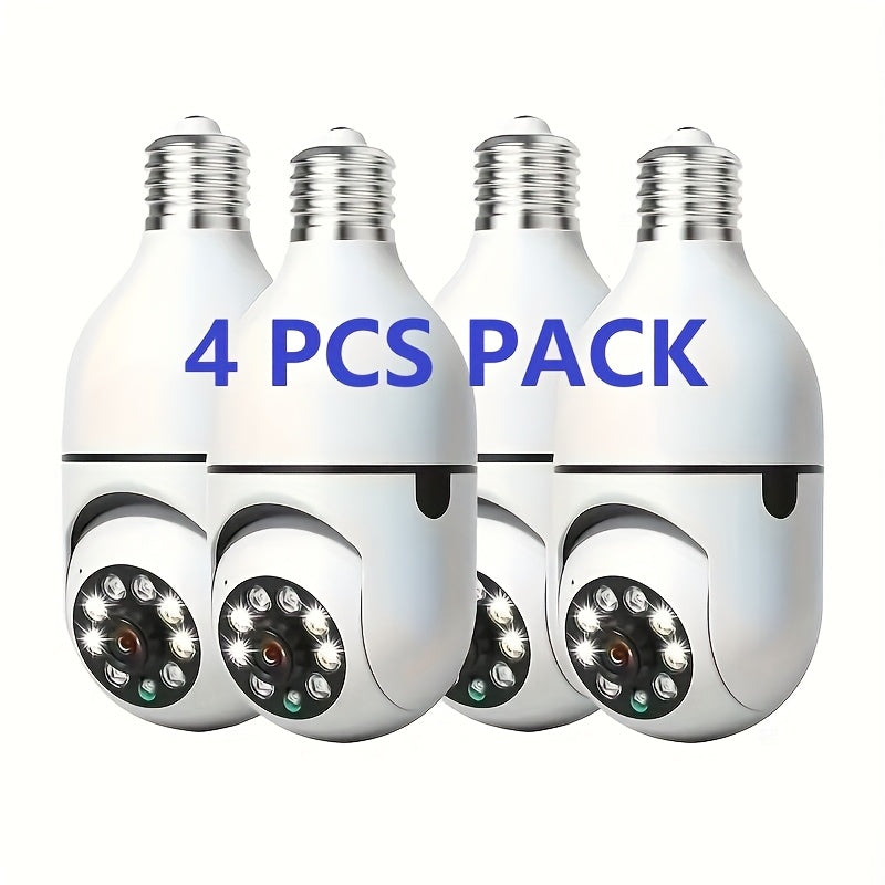 4-Pack 1080P HD WiFi Bulb Security Cameras – 360° AI Motion Tracking, Smart PTZ, PIR Night Vision, Dual Band 2.4G/5G WiFi, App Control, Wall Mount – Indoor Home Surveillance Camera System