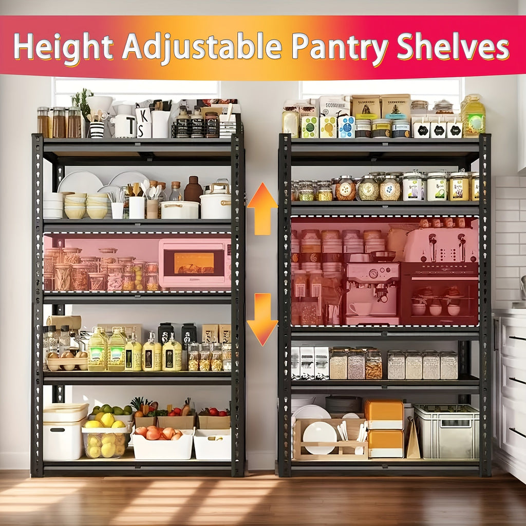 5-Tier Heavy Duty Garage Storage Shelves 2000LB Capacity Adjustable 72x35.5x16 Inch Metal Shelving for Garage Closet Pantry Organization with Gloves and Hammer Black 72H 60H