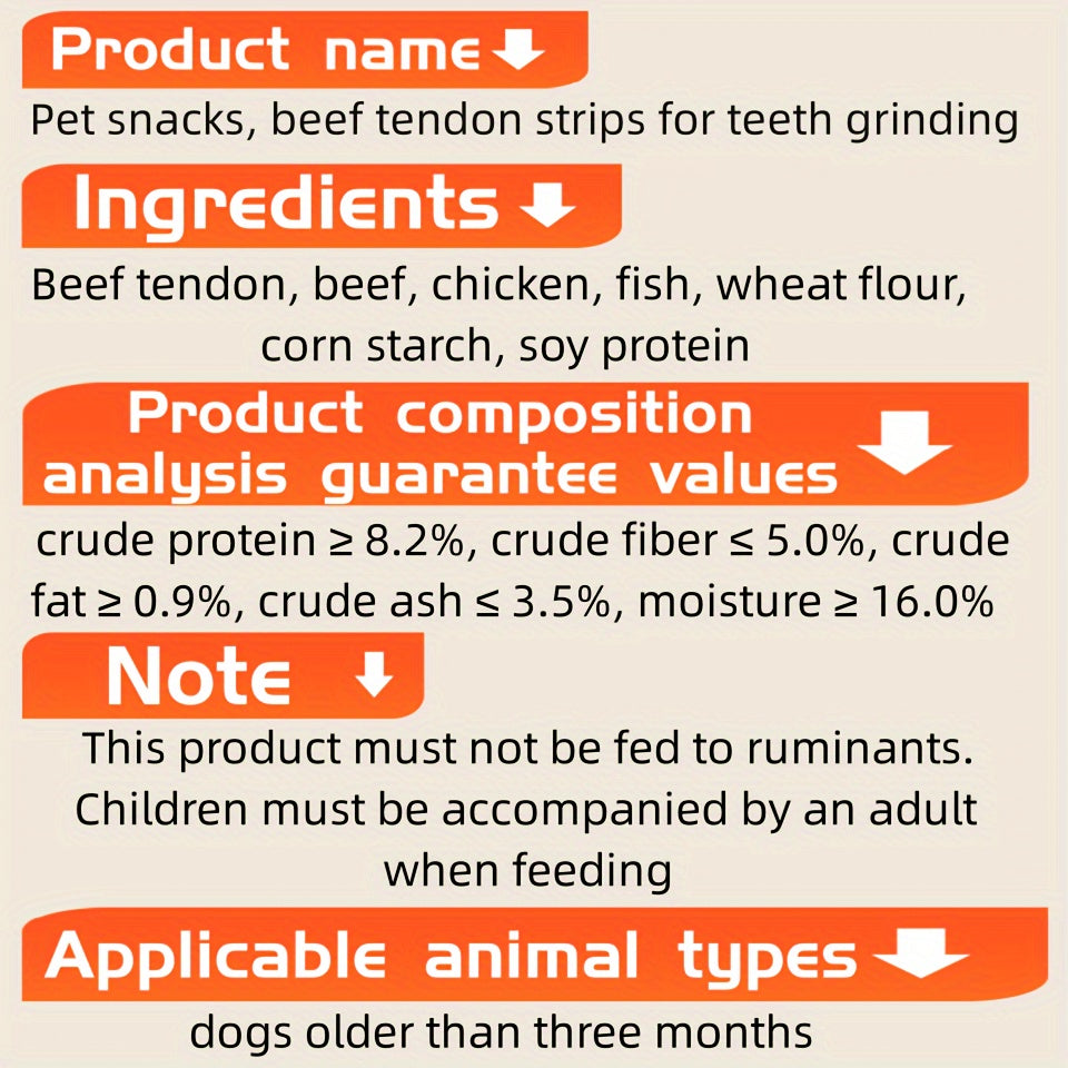 Dried Beef Tendon Dog Chews: Natural, High-Protein Jerky Treats & Chew Sticks for Training Rewards, Suitable for All Breeds, Available in 250g / 500g 2-Pack Options