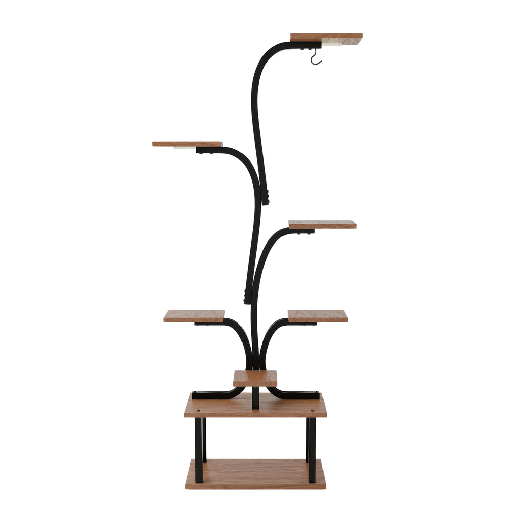 8-Tier Indoor Plant Stand with Grow Lights – Tall Metal Plant Rack with Wooden Shelves Full Spectrum LED Timer for Living Room Bedroom Balcony