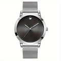 Men's Minimalist Stainless Steel Band Quartz Watch, Slim Round Dial, Casual Fashion Everyday Wear, Gift for Him, Silver Brown