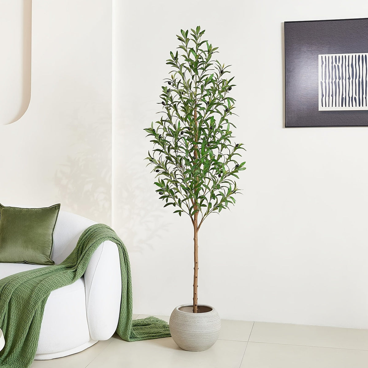 6FT Artificial Olive Tree Faux Potted Silk Plant with Realistic Trunk & Fruits Indoor Home Office & Living Room Decor