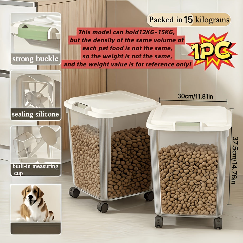 Airtight Pet Food Storage Container with Wheels, Locking Lid, Built-in Scoop, Moisture-Proof Dog and Cat Food Bin for Kitchen Pantry, 11/22/38/55 lbs Dry Food Storage