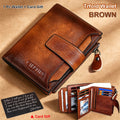 CIEPHIA Men's Vintage RFID Blocking Wallet - Genuine Leather, Zipper Coin Pocket, 14 Card Slots, 2 ID Windows, SD/SIM Slot - Bifold & Trifold - Tan, Black, Coffee & Oil Wax Leather - Gift Set with Greeting Card