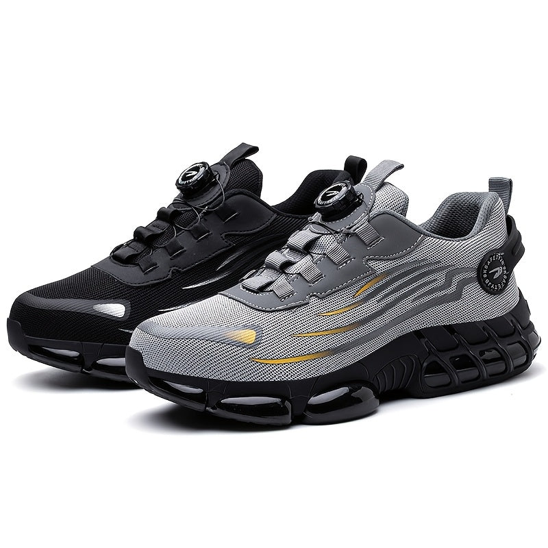 Men's Steel Toe Work Shoes Slip-Resistant Safety Boots Breathable Composite Toe Sneakers Abrasion-Resistant Construction Work Boots Black Dark Gray US 6-11