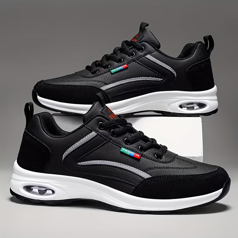 Men's Fashion Lace-Up Sneakers – Non-Slip Soft Sole Casual Running Shoes, PU Upper, Comfortable Lining, Lightweight for Outdoor Sports, Walking & Everyday Wear – Available in Blue, Black & White